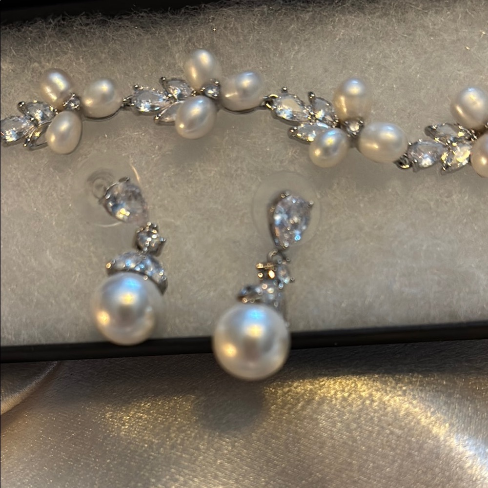 Silver and White Crystal Bracelet & Earrings